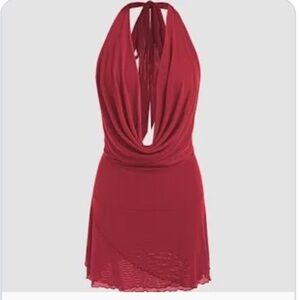 Sexy Red Backless Cowl Halter or Off-shoulder Dress
